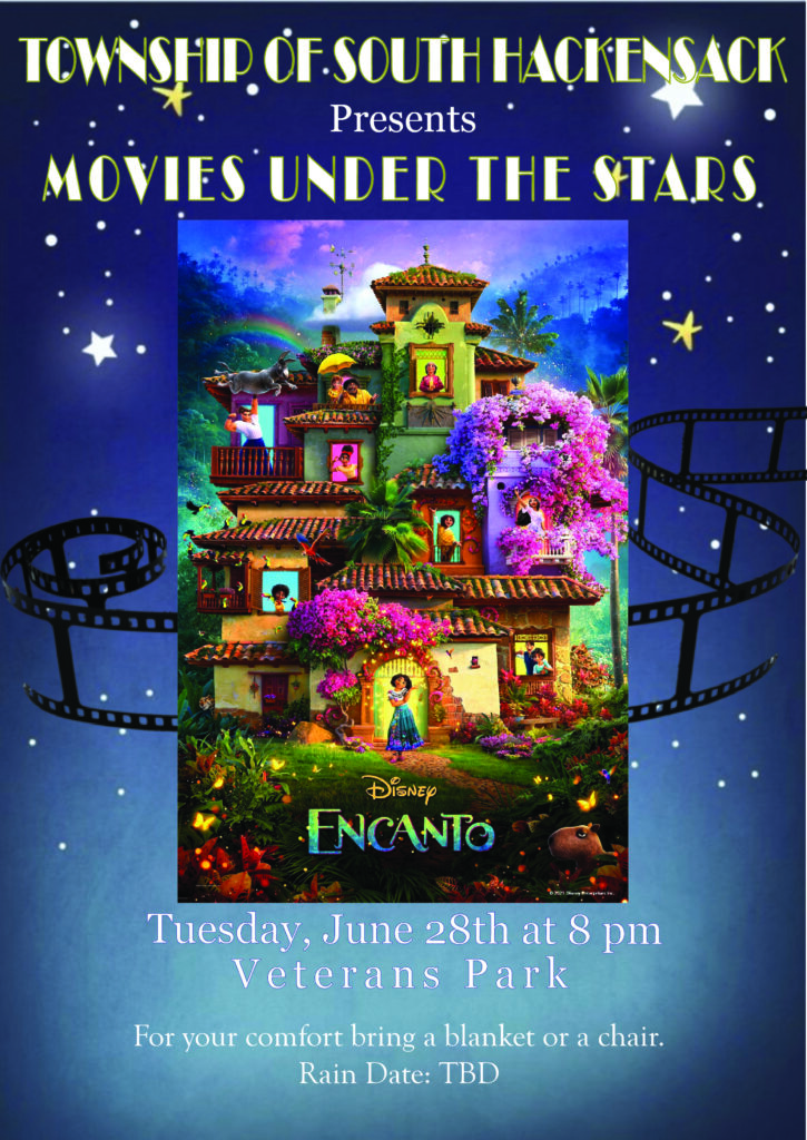 Tuesday, June 28th at 8 pm in Veterans Park, The Township will be playing Disney's Encanto.