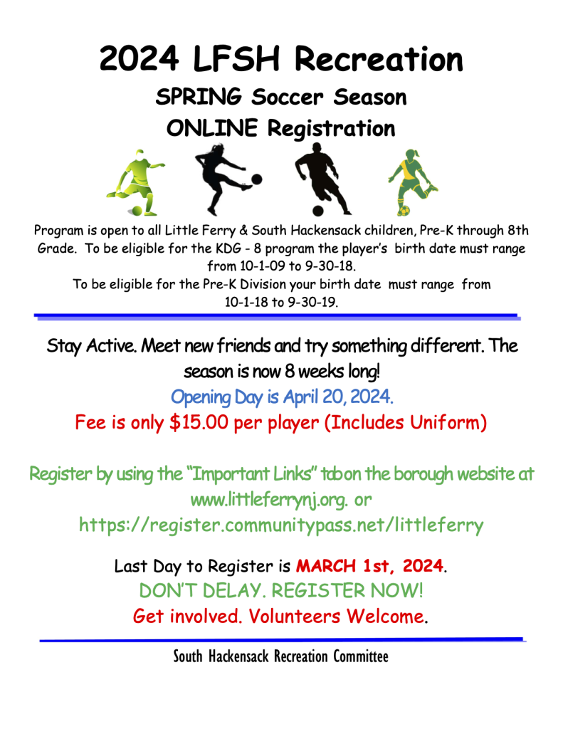 2024 LFSH Recreation Spring Soccer Season Online Registration!